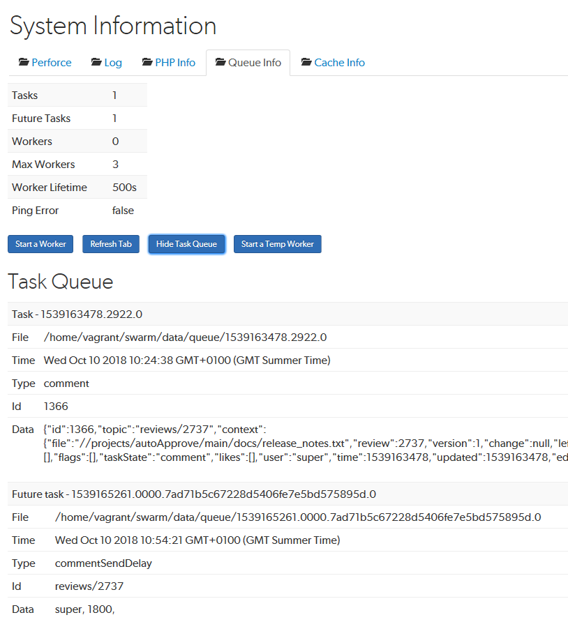 System information, Show Queues